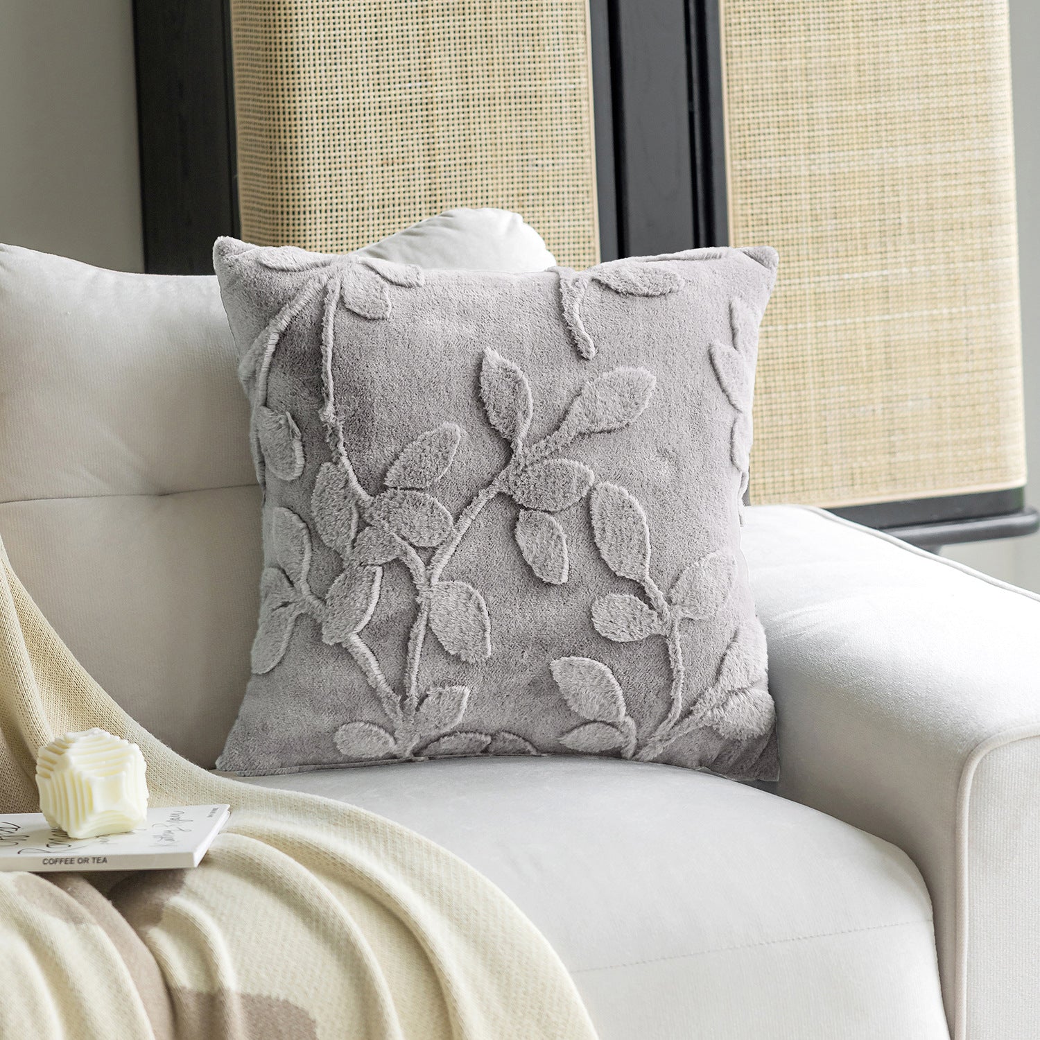 Textured Leaf Embroidered Cushion Cover Berriscent