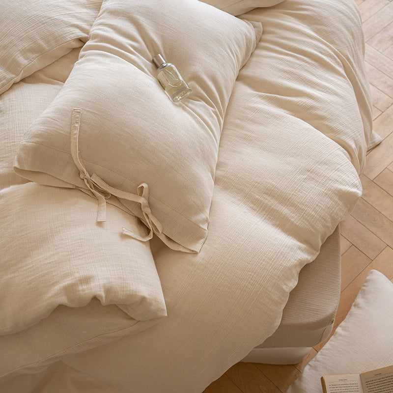 Natural Weave Tie Closure Pure Cotton Bedding Set (60s) Berriscent