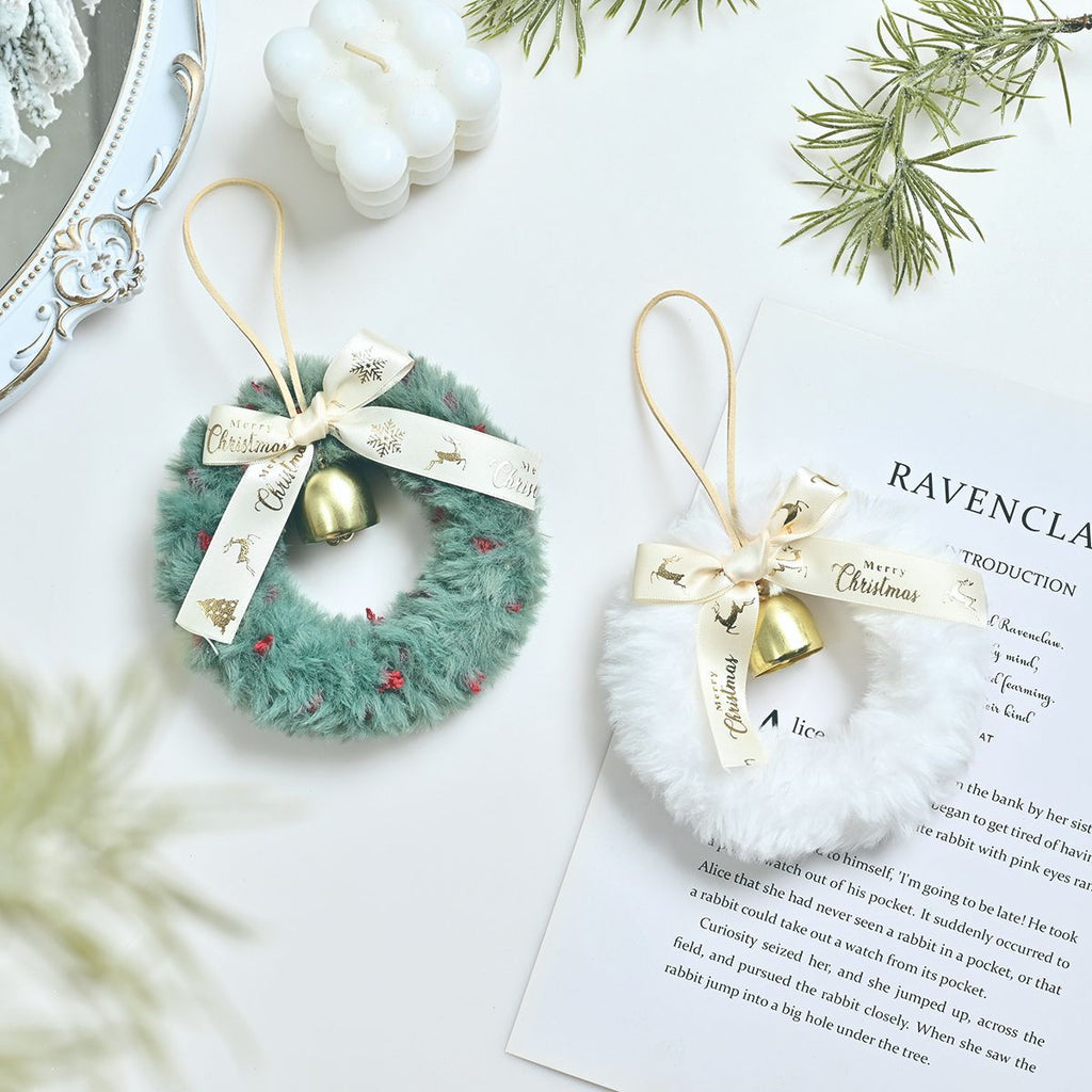Festive Furry Mini Christmas Wreath with Bell – 13 cm