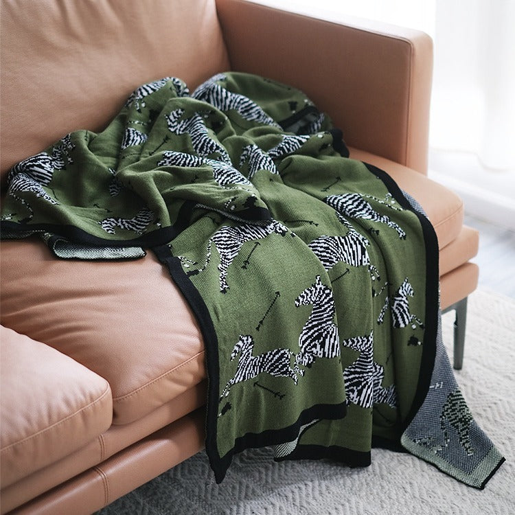 Savanna Stride Throw – Artistic Zebra Jacquard Blanket Berriscent