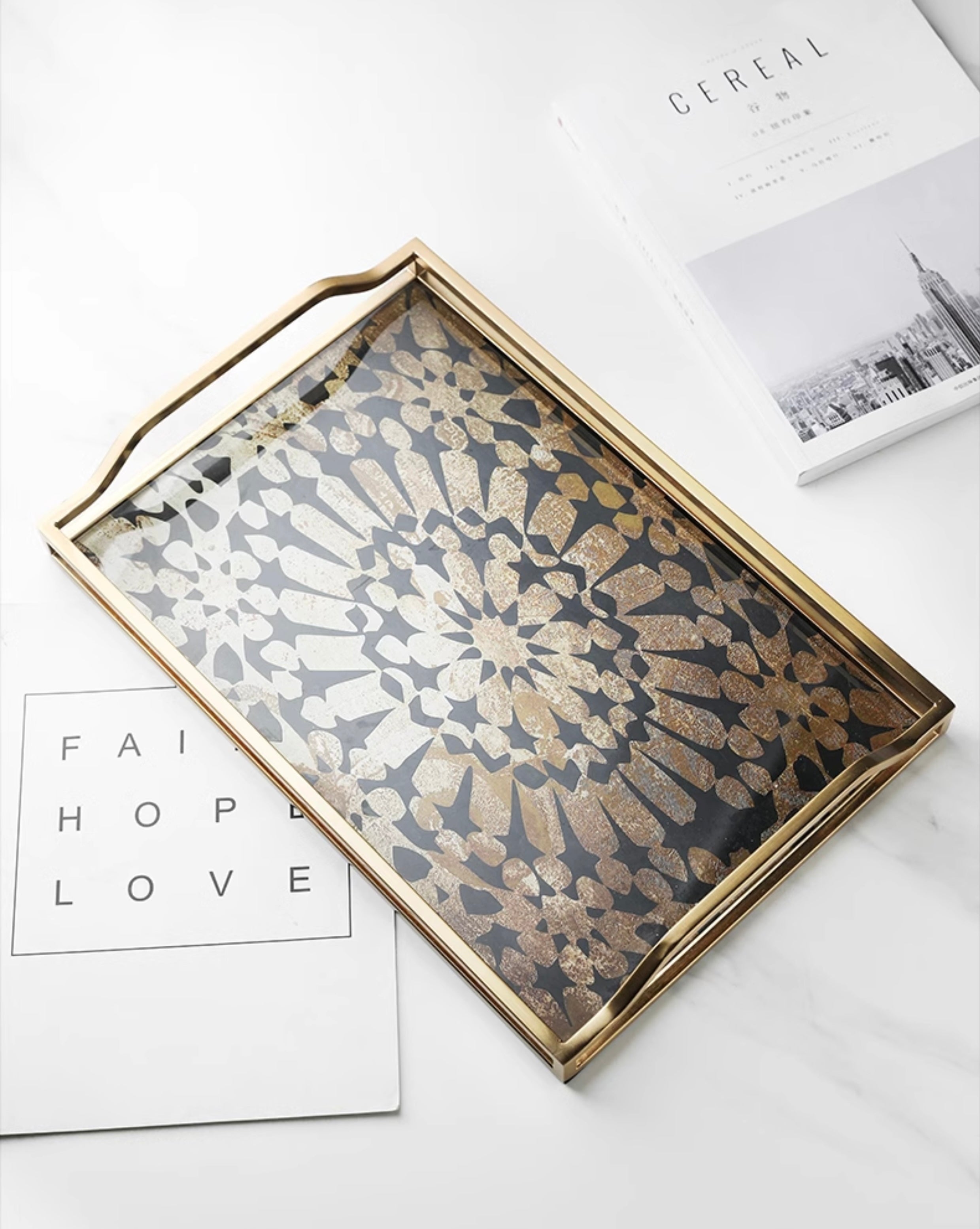 Luxury Glass & Gold Decorative Tray Berriscent