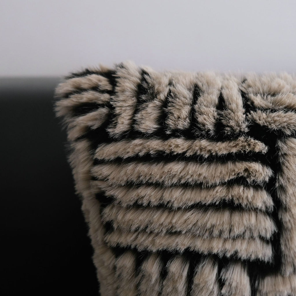 Rhythmic Stripe Faux Fur Cushion Berriscent