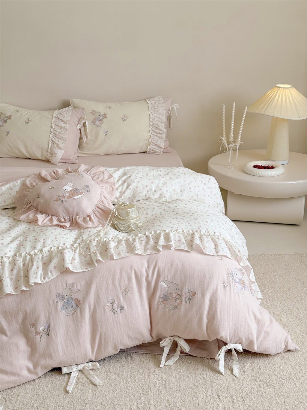 The Lapin Ribbon | Embroidered Bunny & Ruffle Bed Linen