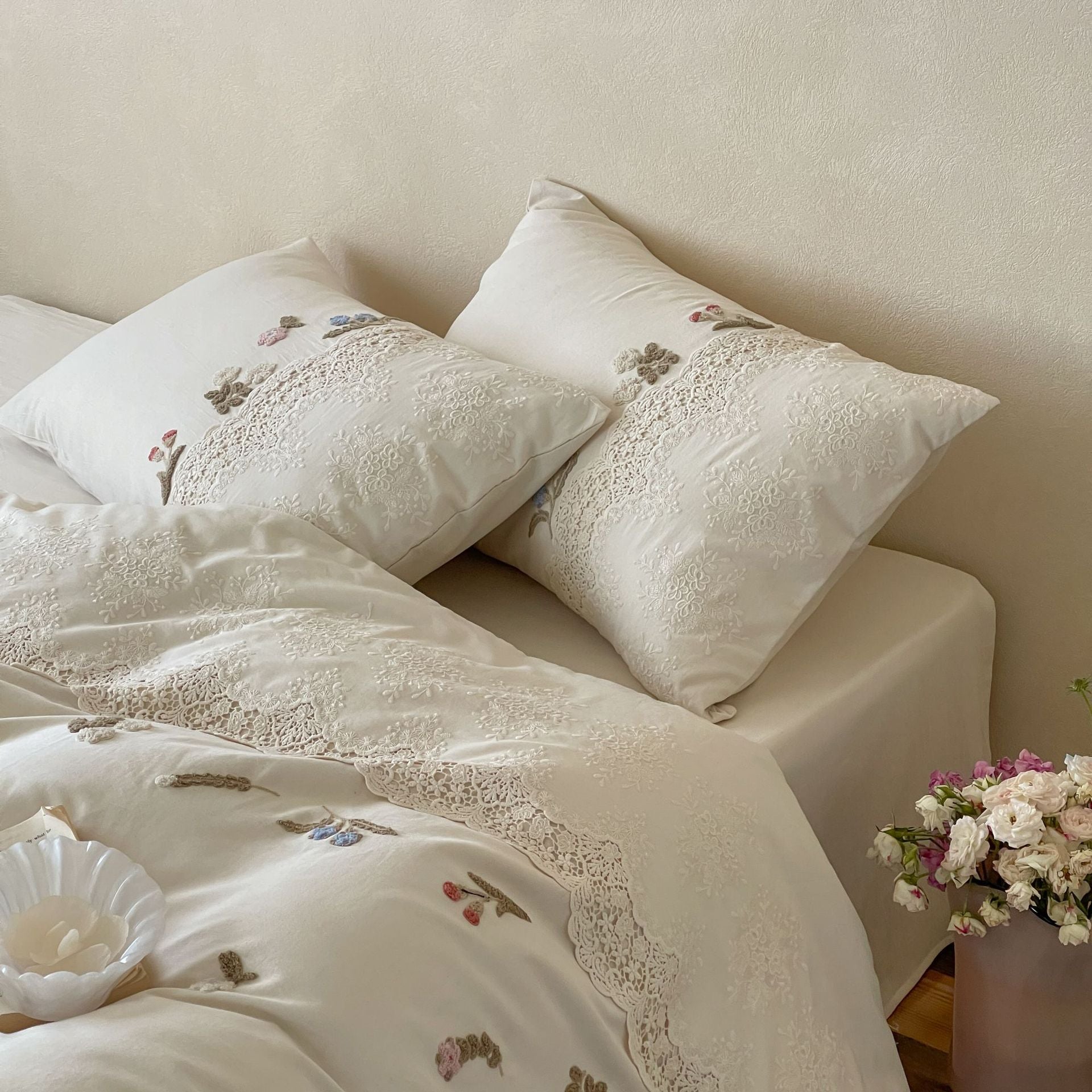 The Wildflower Lace Ensemble | Cotton–Linen Embroidered Bed Linen