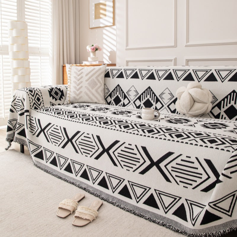 Reversible Geometric Chenille Sofa Cover — Artisanal Comfort Collection