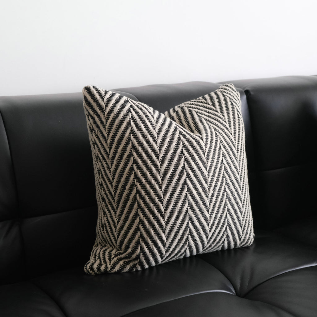 Herringbone Woven Cushion Cover – Textured Black & Ivory Design Berriscent