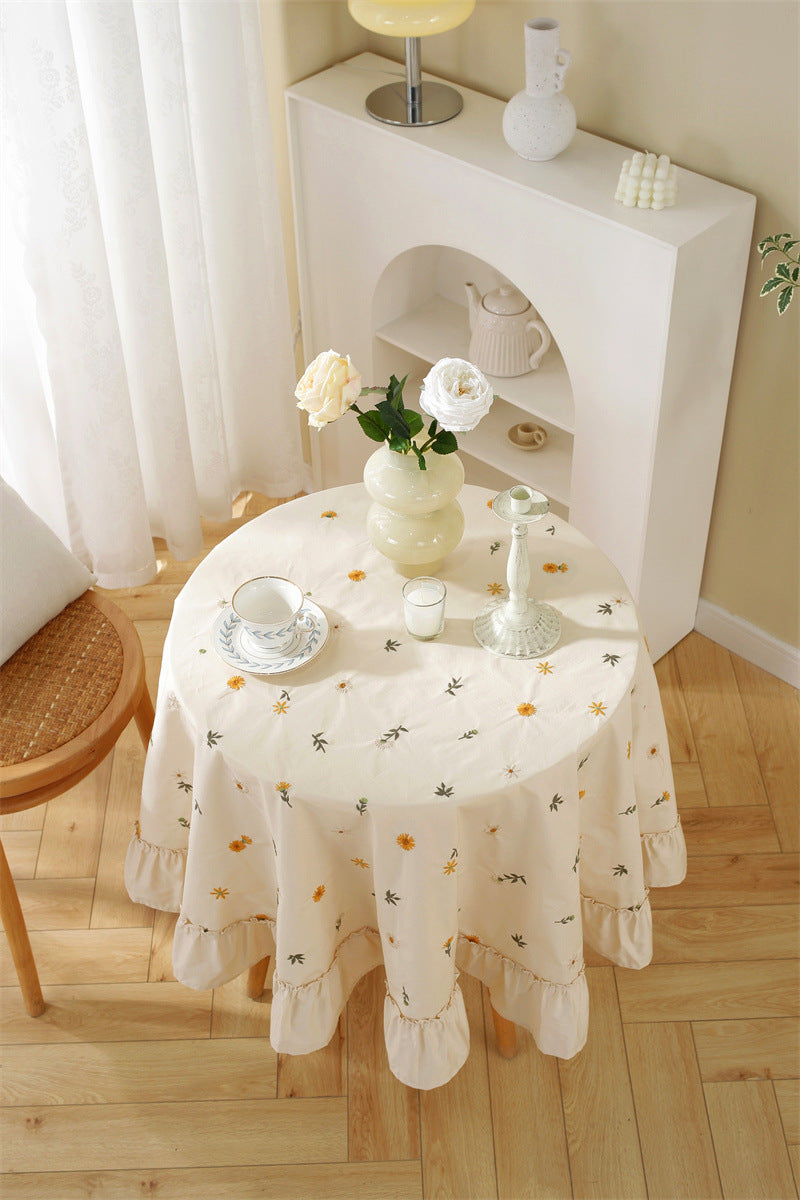 Floral Embroidered Cotton Round Tablecloth Berriscent