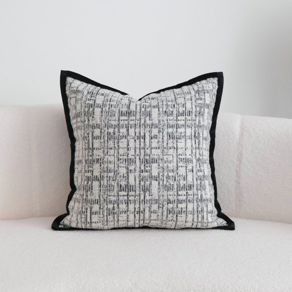 Abstract Woven Cushion Cover Collection – Textured Black & Ivory Berriscent