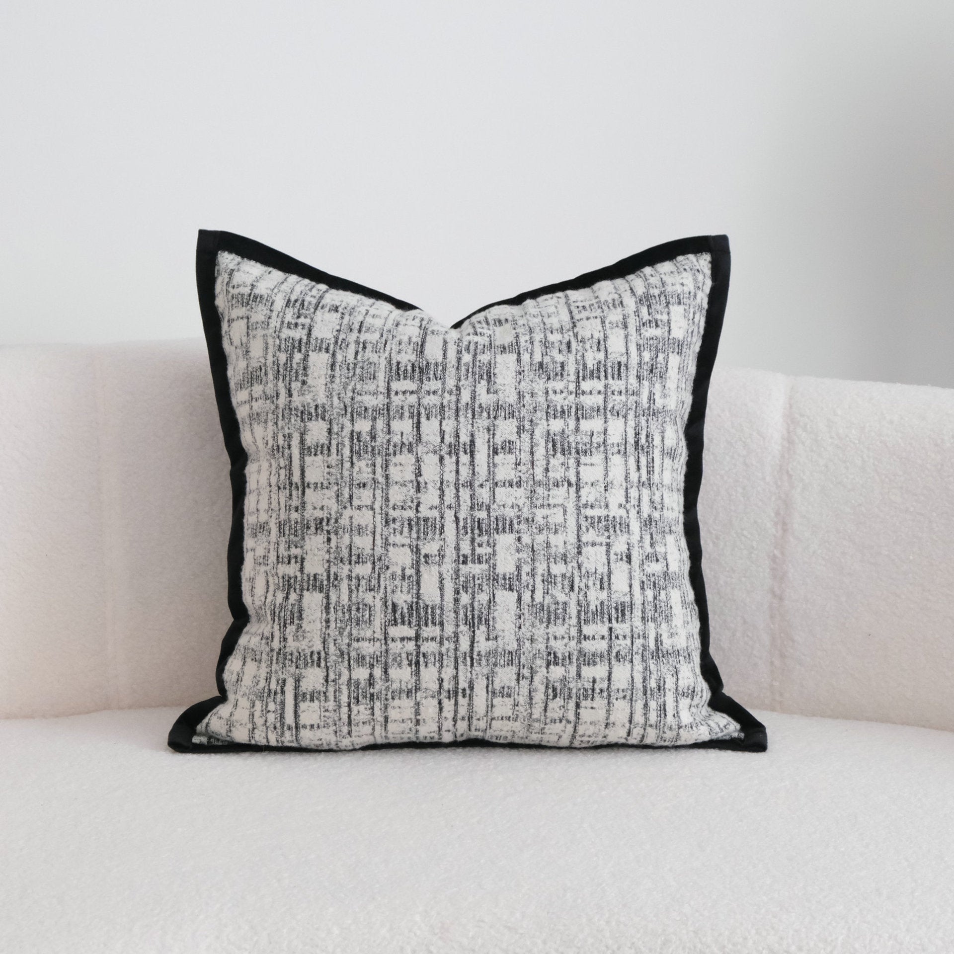 Abstract Woven Cushion Cover Collection – Textured Black & Ivory Berriscent