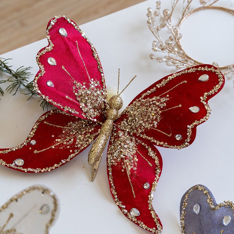 Luxury Glitter Butterfly Christmas Ornaments – Elegant Clip-On Decorations