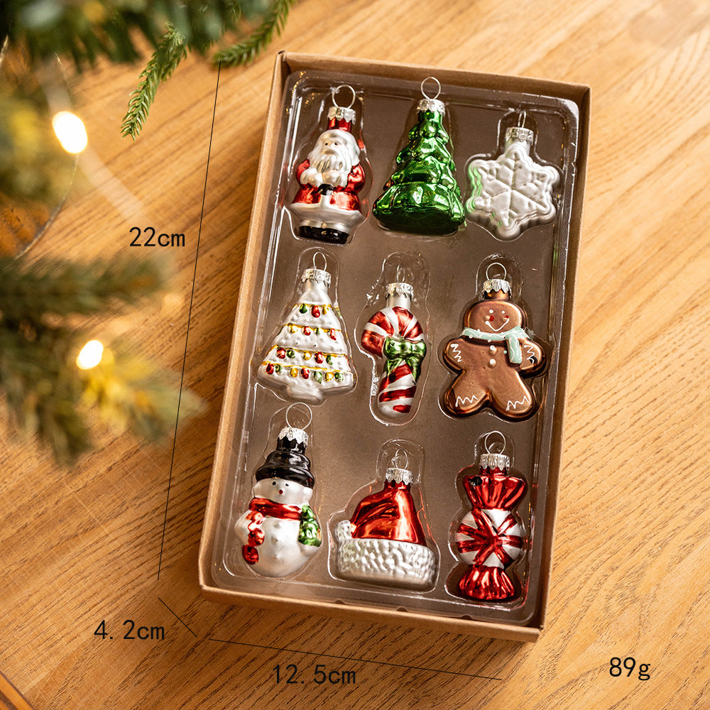 Glass Miniature Christmas Ornaments — Hand-Painted Set of 9