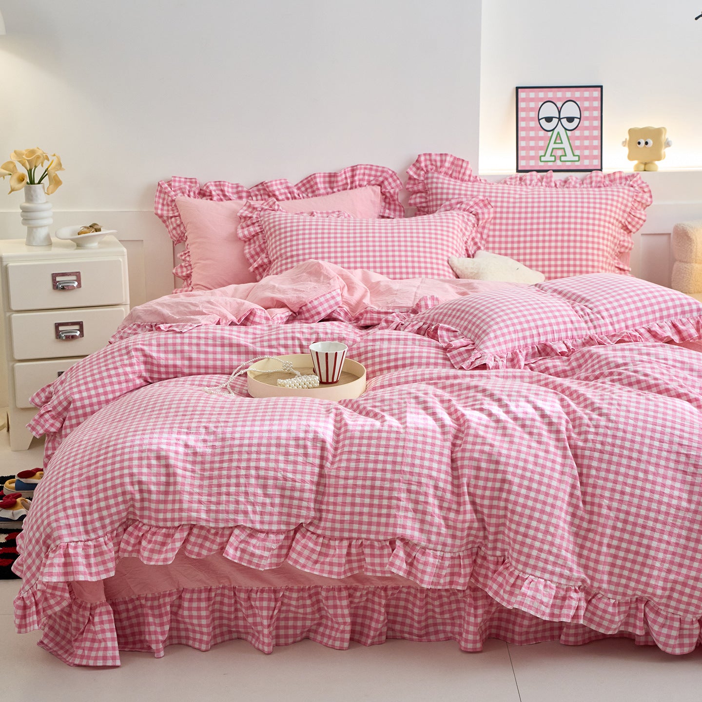 Blush Meadow Gingham Bedding Set Berriscent