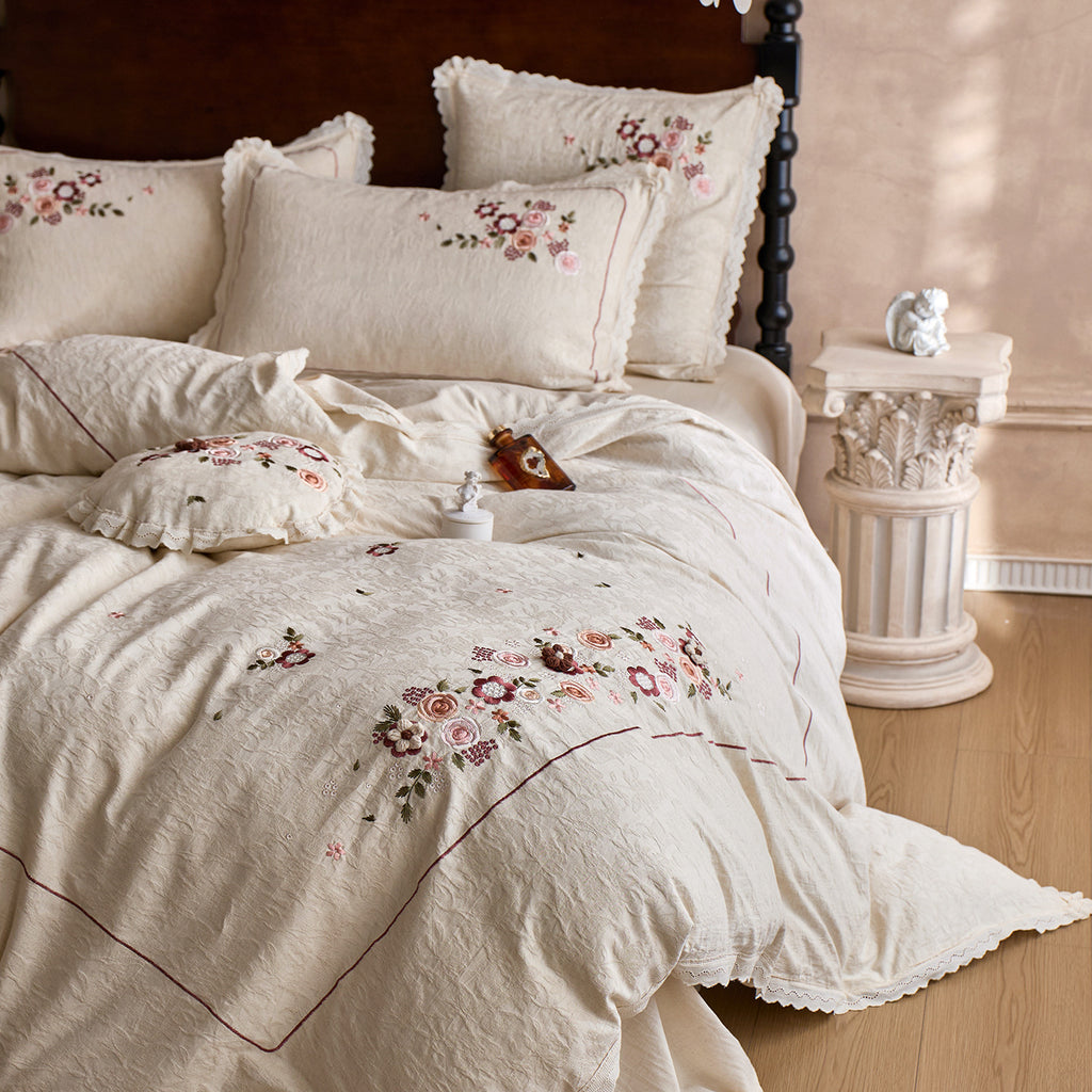 Rosé Heritage Cotton & Linen Embroidered Bedding Set Berriscent