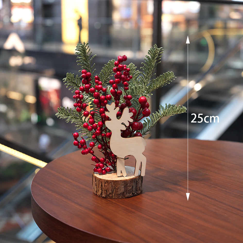 Christmas Table Decoration with Pine, Berries & Rustic Base – 25 cm