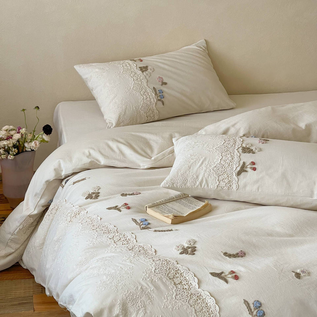 The Wildflower Lace Ensemble | Cotton–Linen Embroidered Bed Linen