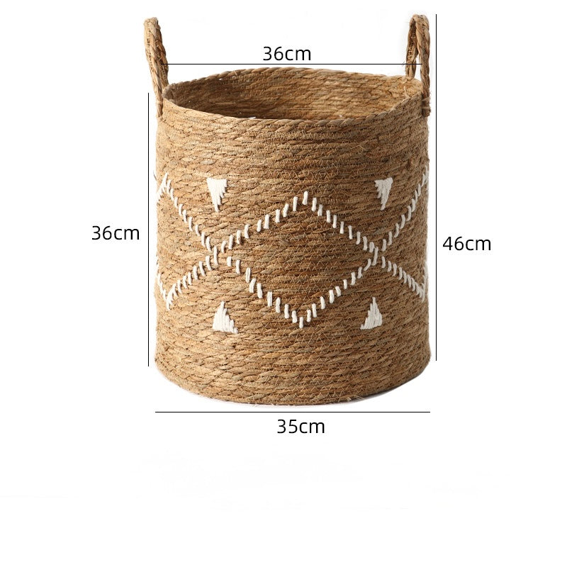 Embroidered Seagrass Storage & Laundry Basket Berriscent