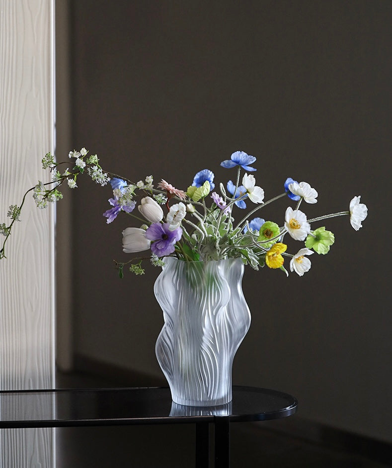 Wavy Frosted Art Glass Vase Berriscent