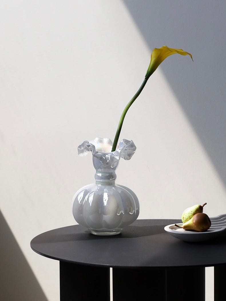Iridescent White Glass Ruffle Vase Berriscent
