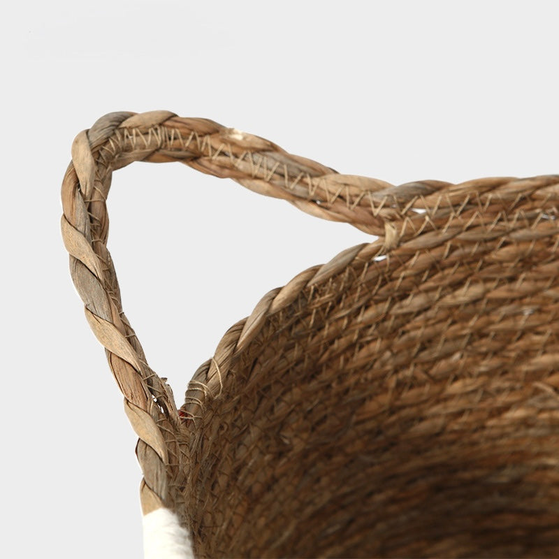 Handwoven Natural Storage Basket with Decorative Trim Berriscent