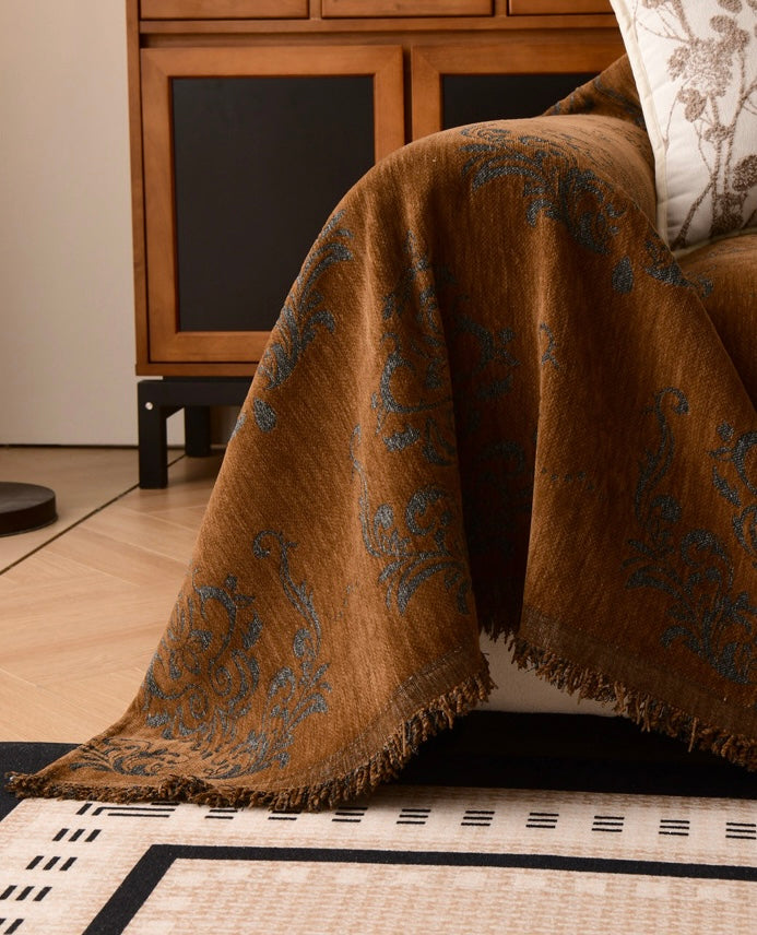 Classic Damask Chenille Sofa Throw Berriscent