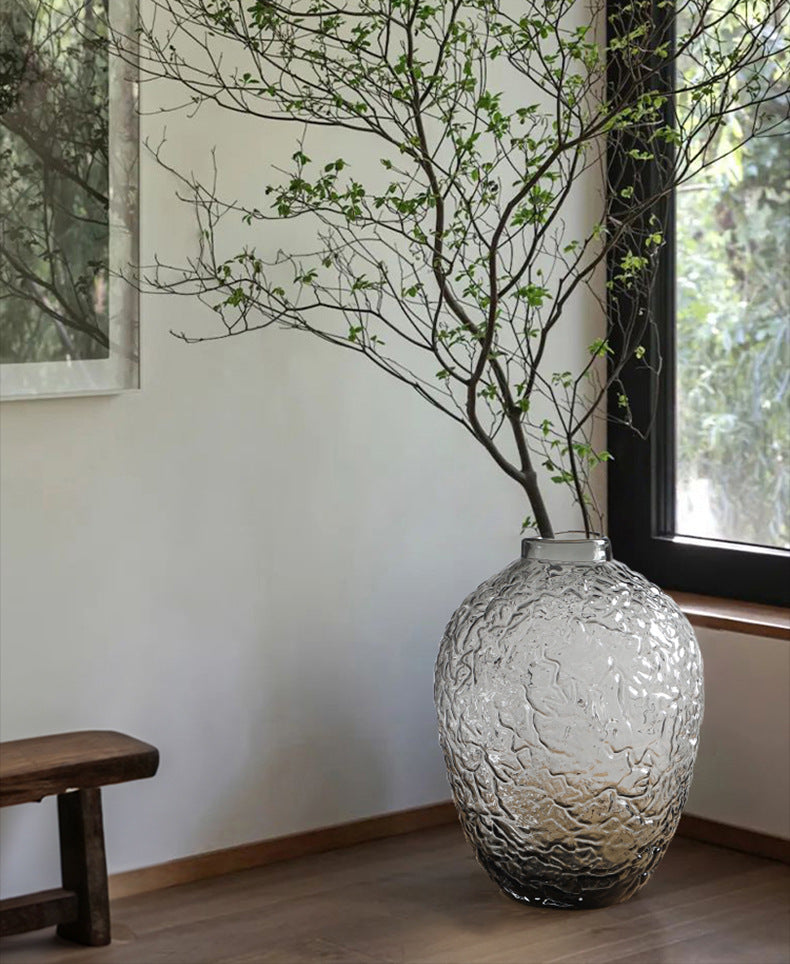Smoky Textured Glass Vase – Premium Handcrafted Home Décor Berriscent