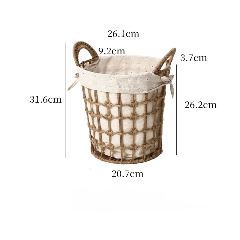 Round Handwoven Rope Storage Basket with Linen Lining Berriscent