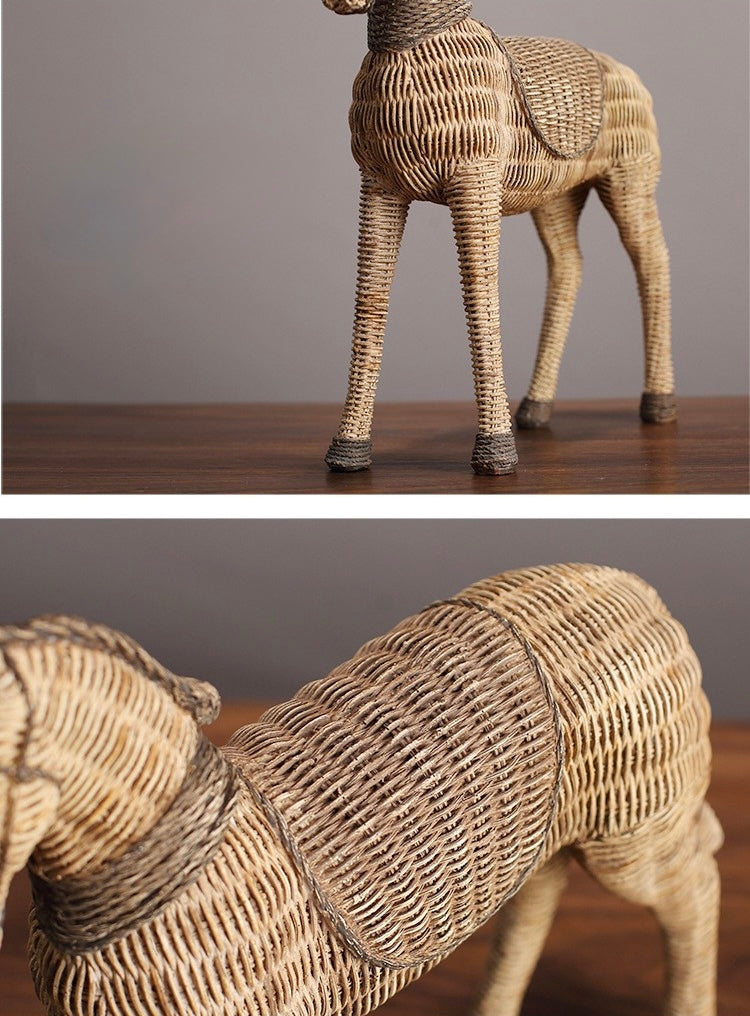 Handwoven Rattan Horse Decorative Sculpture Berriscent
