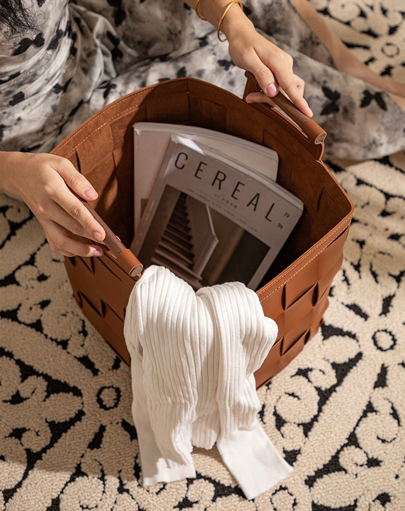 Woven Leather Storage Basket Berriscent