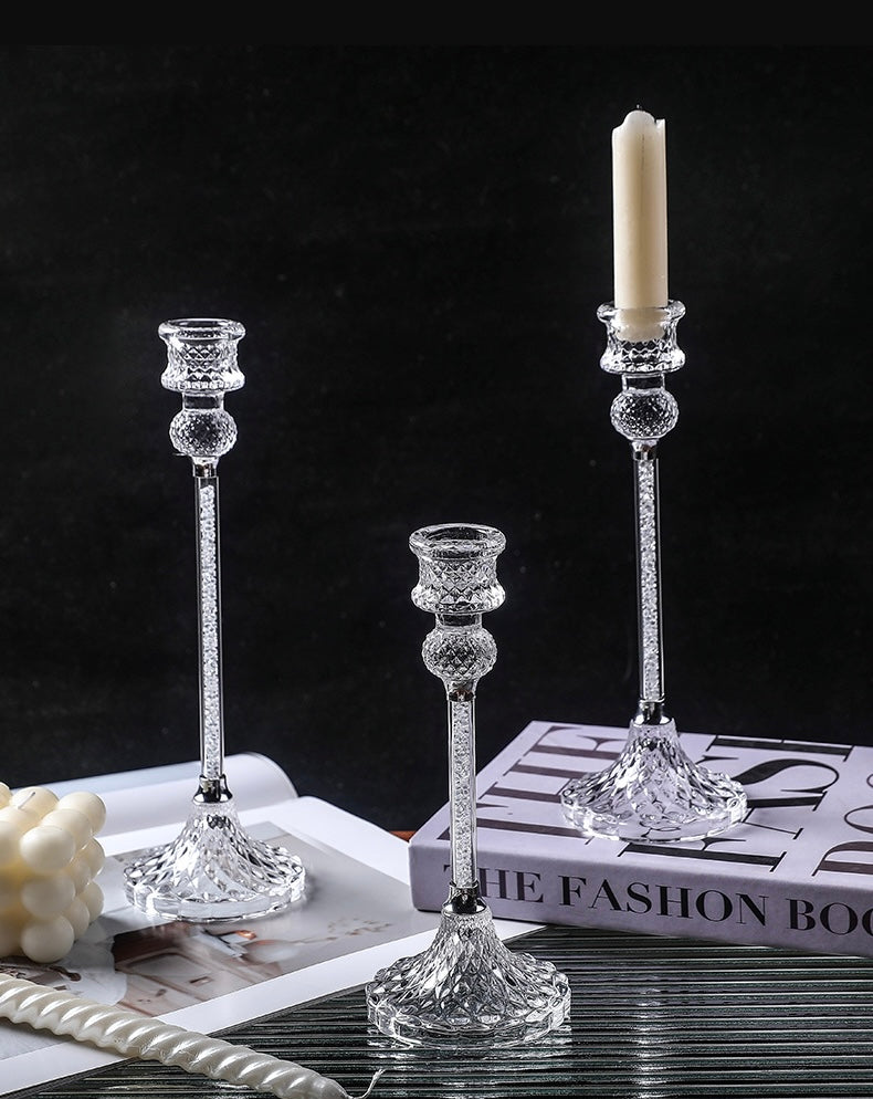 Crystal Glass Candlestick Set – 3 Pieces Berriscent