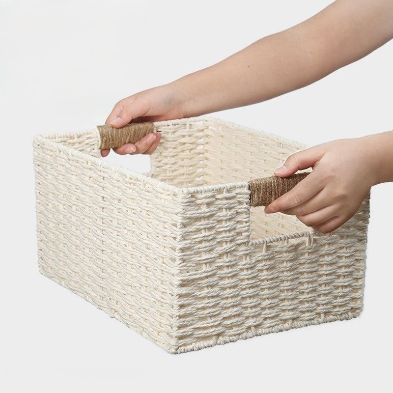 Rectangular Handwoven Storage Basket – Natural White Berriscent