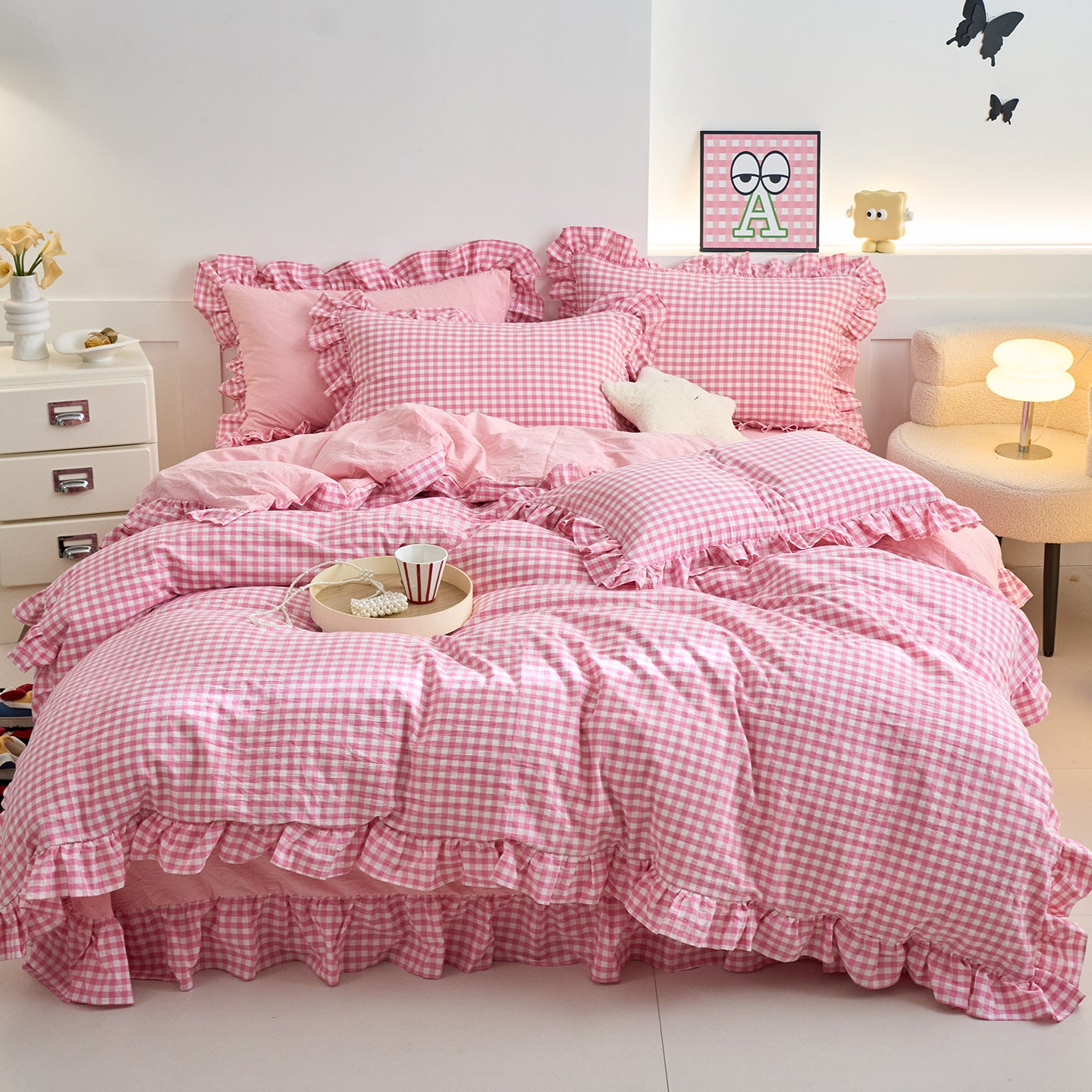 Blush Meadow Gingham Bedding Set Berriscent