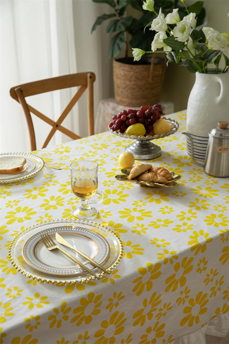 Sunny Bloom Ruffled Tablecloth Berriscent