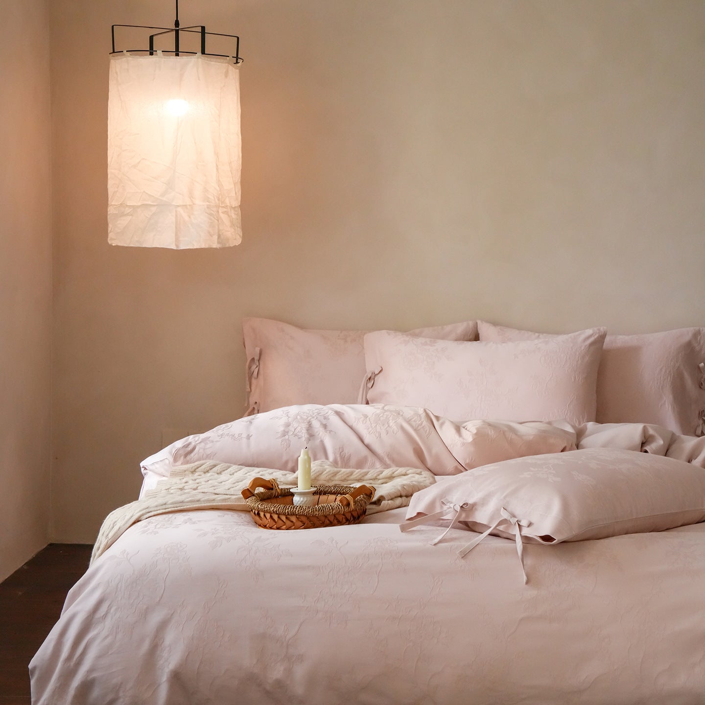 Blush Fleur Jacquard Cotton Bedding Set Berriscent