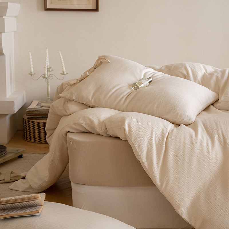 Natural Weave Tie Closure Pure Cotton Bedding Set (60s) Berriscent