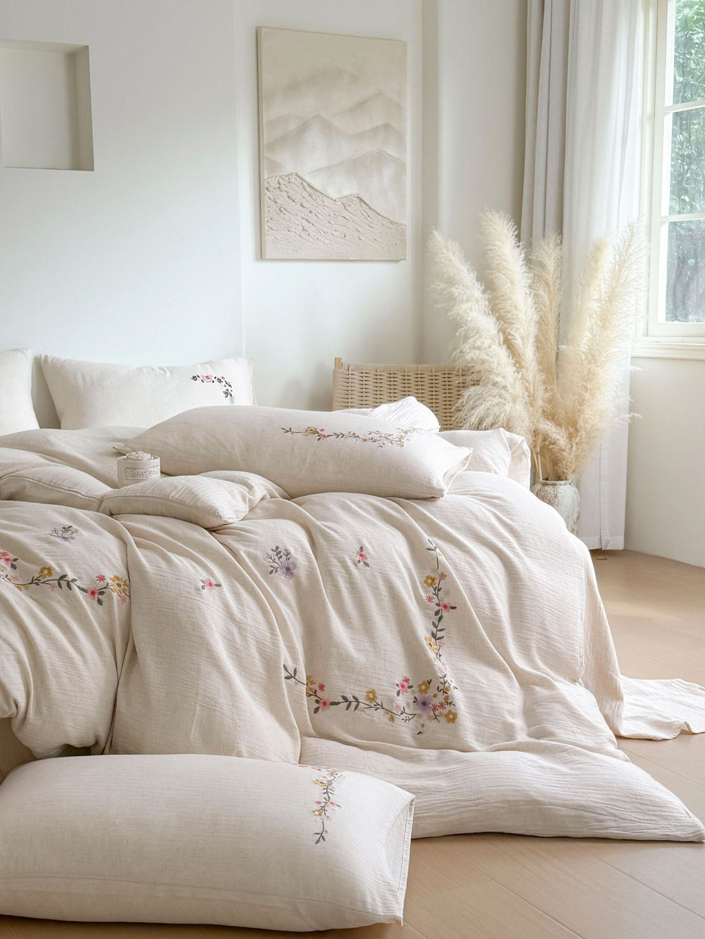 Maison Fleur Embroidered Cotton-Linen Bedding Set Berriscent