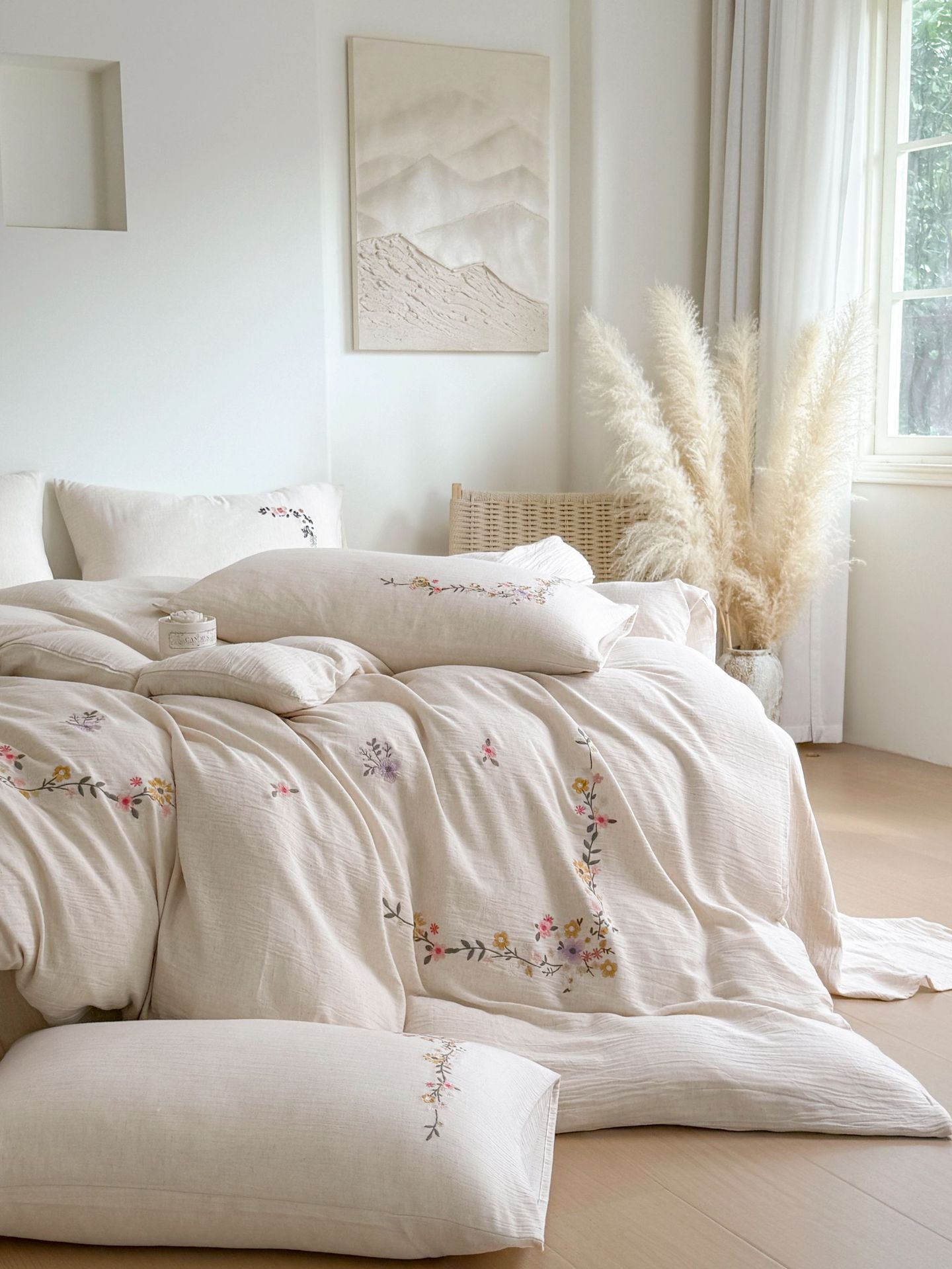 Maison Fleur Embroidered Cotton-Linen Bedding Set Berriscent