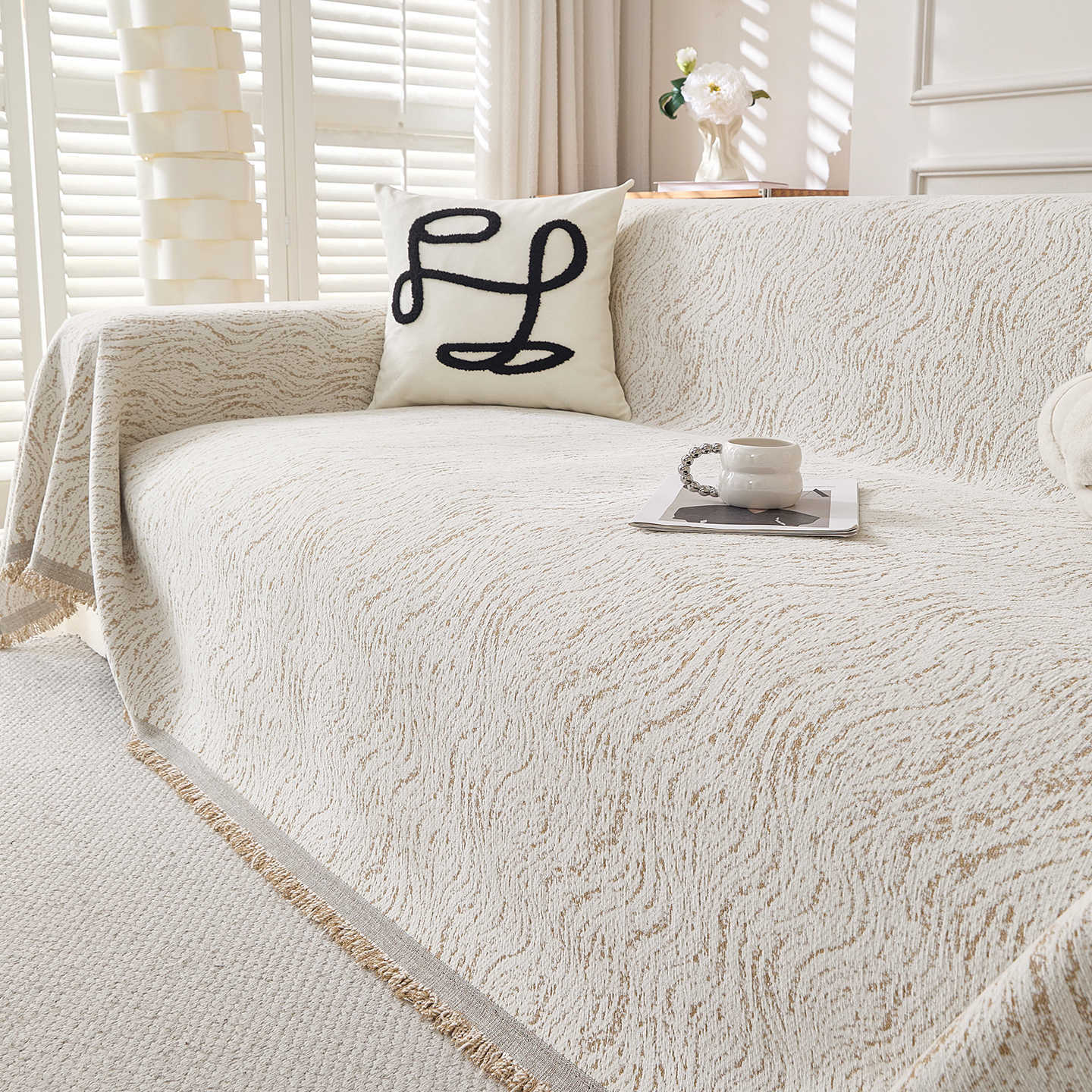 Woven Wave Chenille Sofa Cover Berriscent