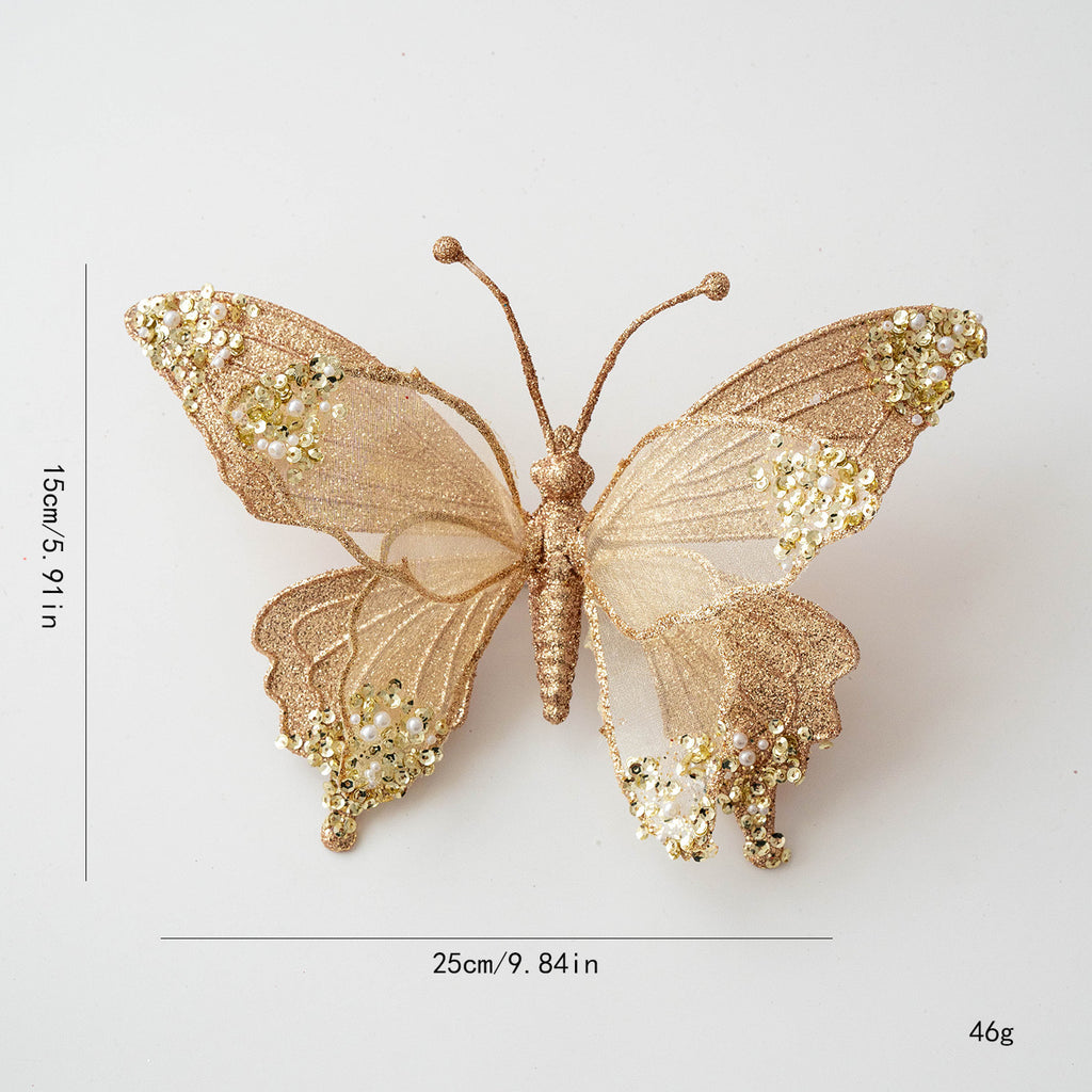 Elegant Pearl Butterfly Ornament – Glitter Decor Clip Berriscent