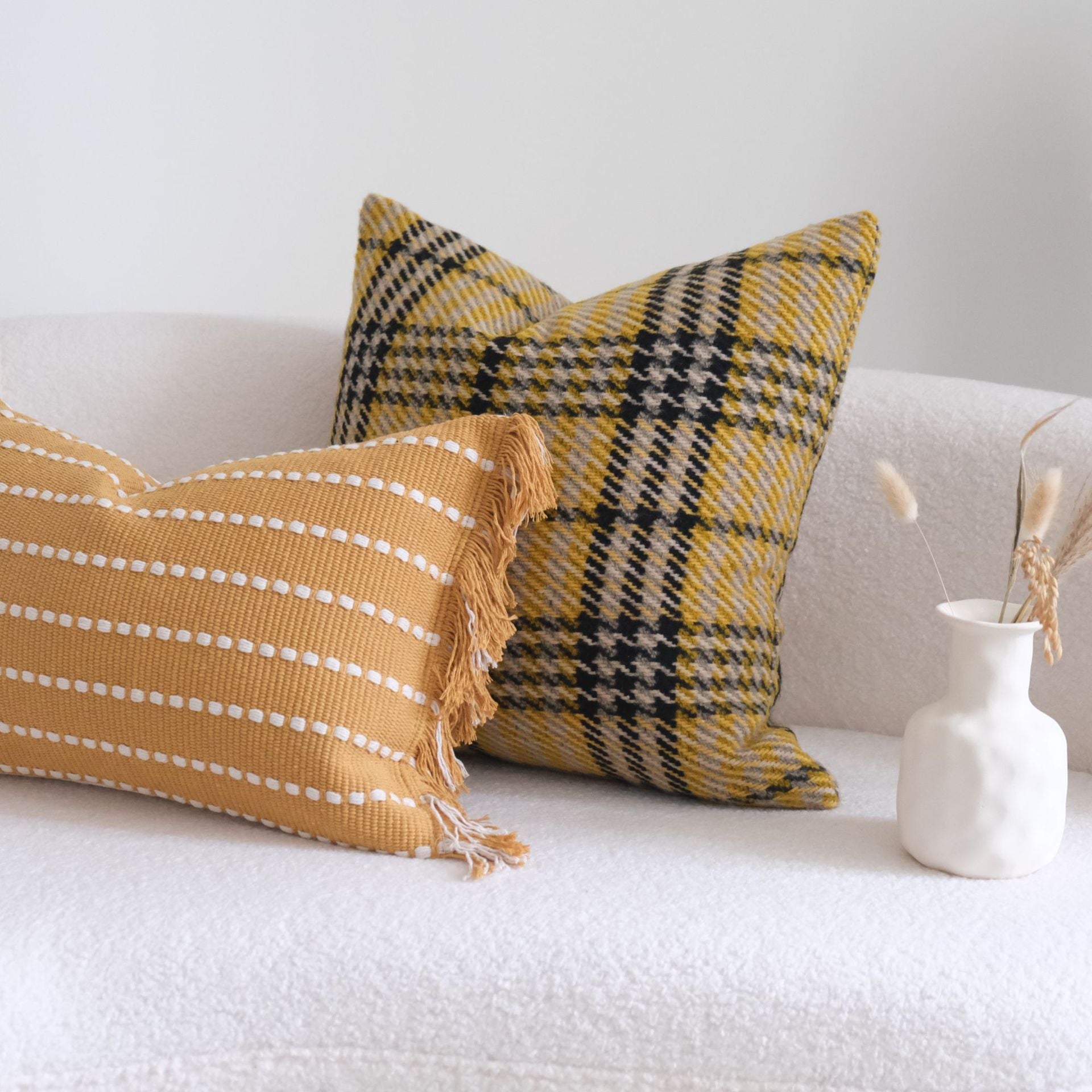 Golden Weave Collection - Decorative Cushions in Warm Mustard Tones Berriscent