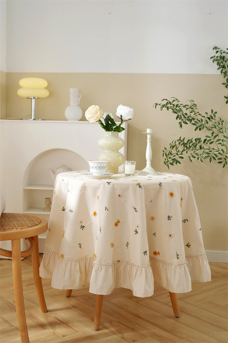 Floral Embroidered Cotton Round Tablecloth Berriscent
