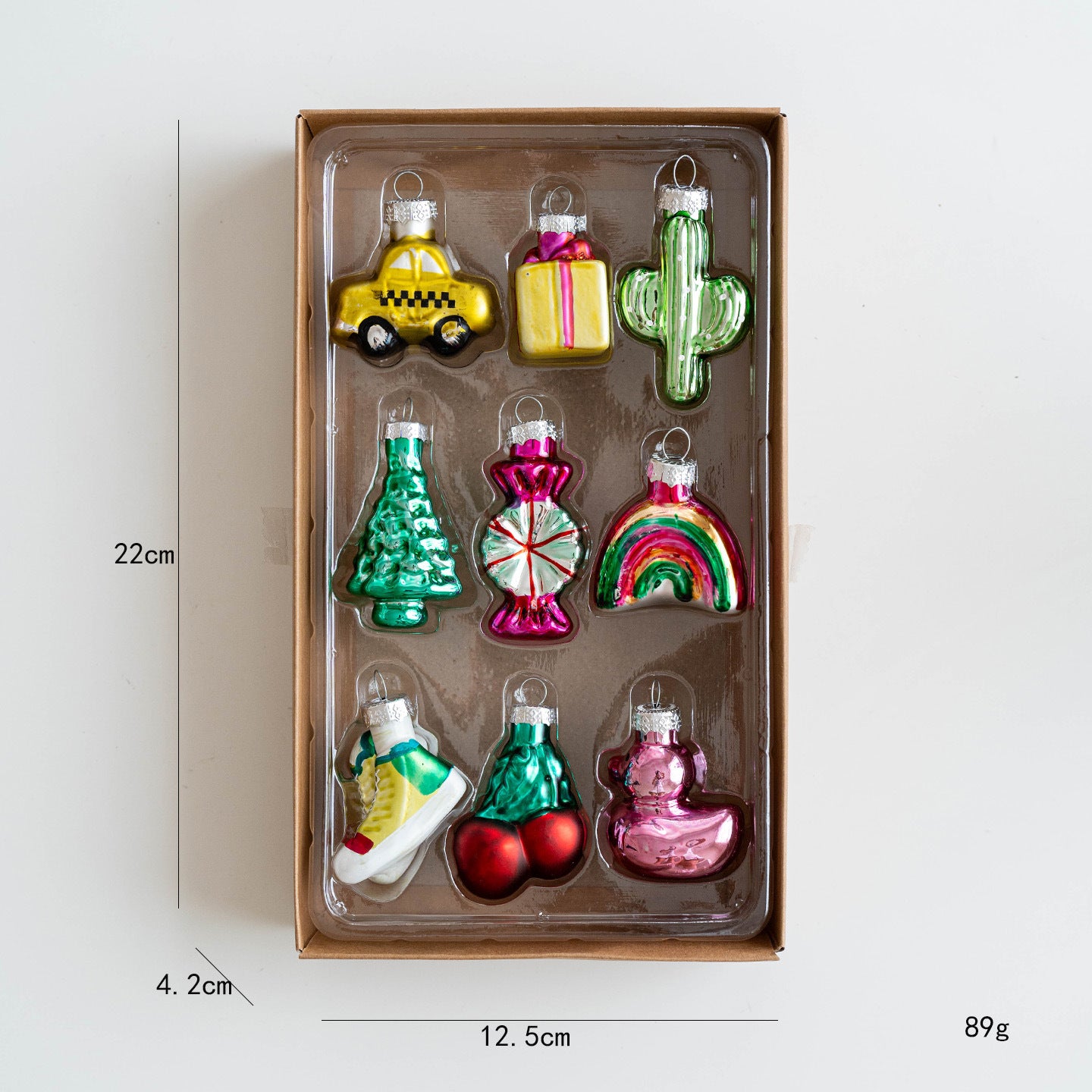 Glass Miniature Christmas Ornaments — Hand-Painted Set of 9