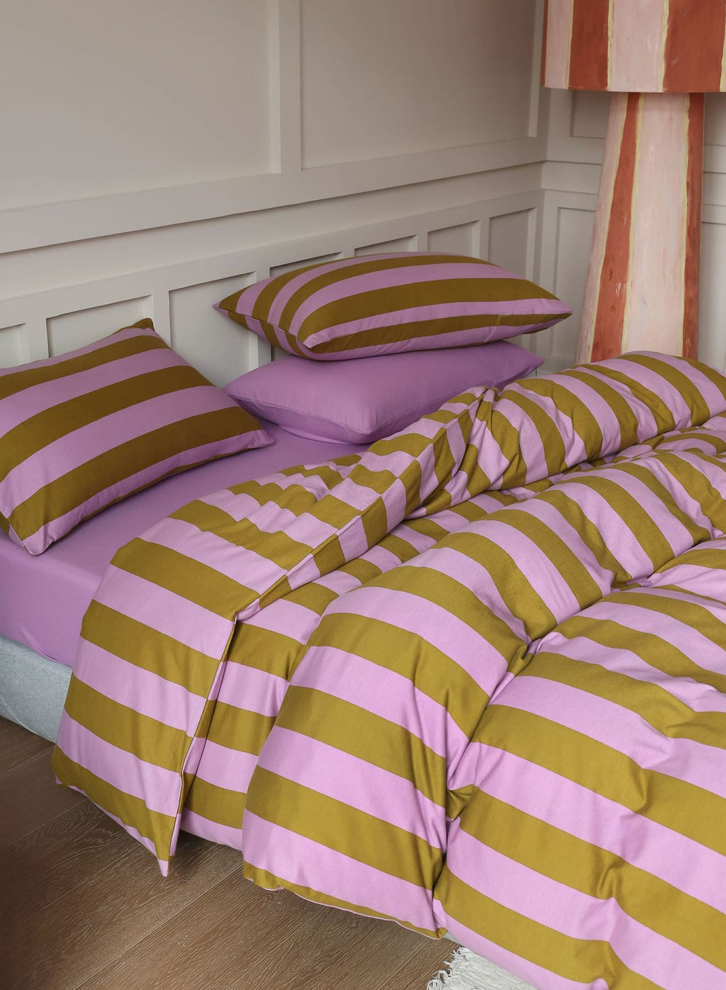 Soft Stripe Cotton Bedding Set — Lilac & Olive Berriscent