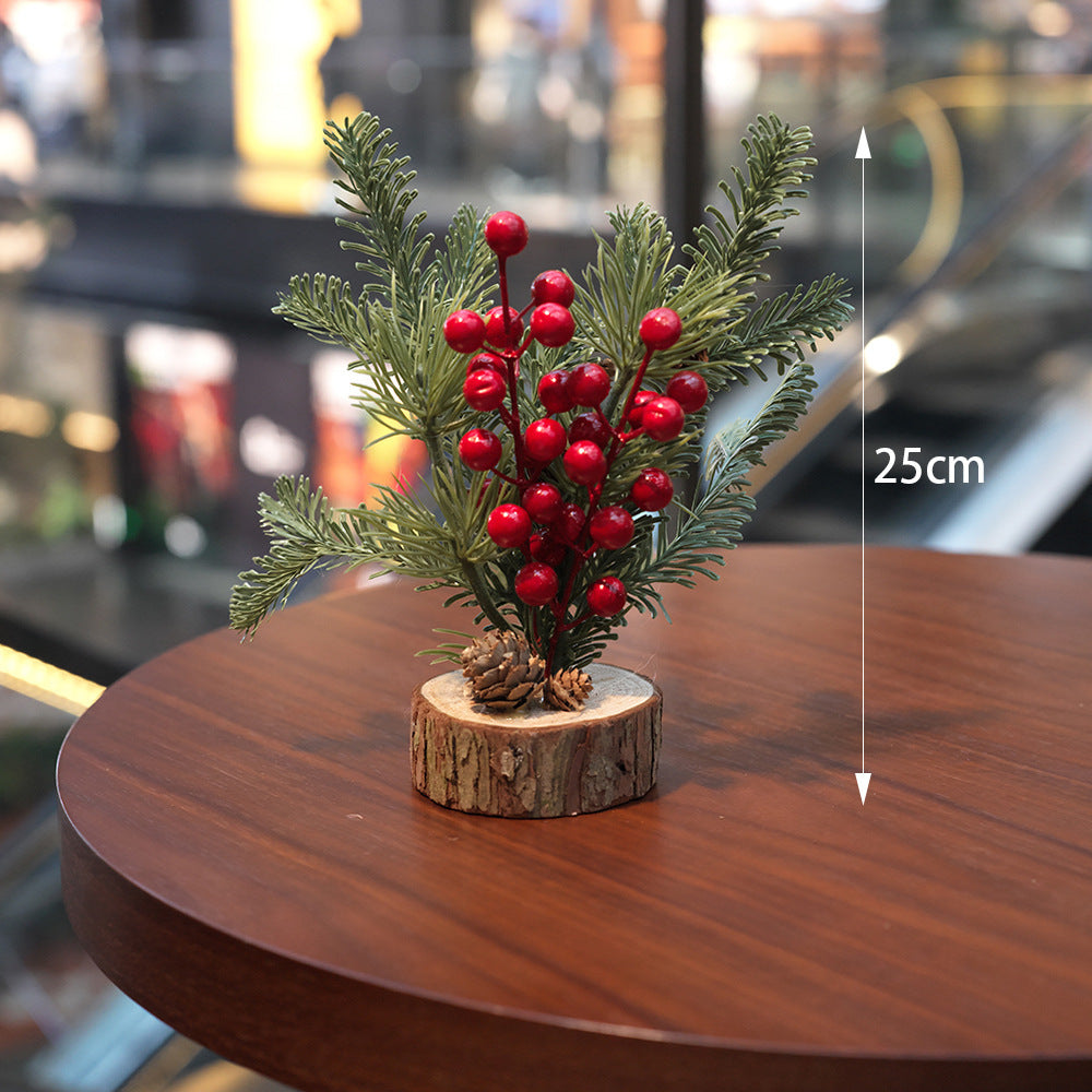 Christmas Table Decoration with Pine, Berries & Rustic Base – 25 cm