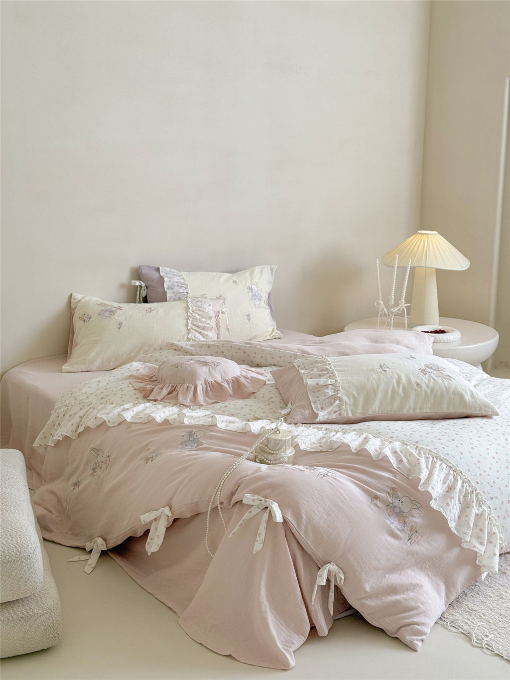 The Lapin Ribbon | Embroidered Bunny & Ruffle Bed Linen