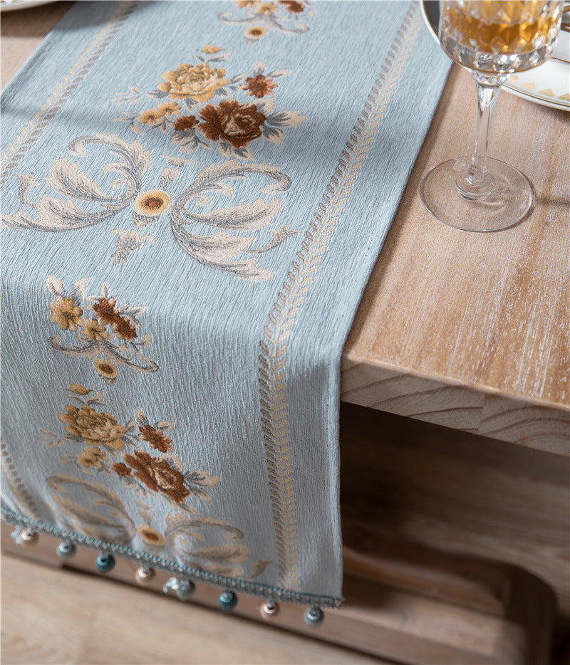 Blue Royale Floral Jacquard Table Runner Berriscent