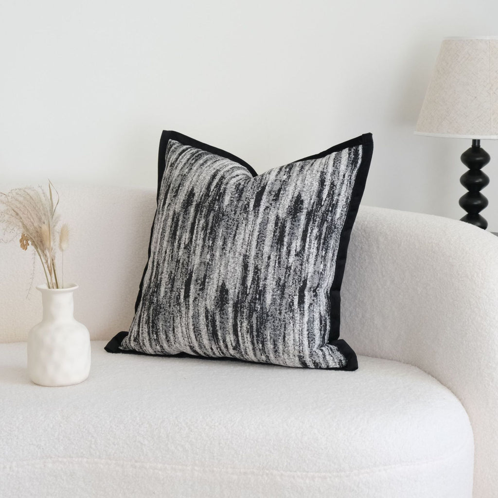 Abstract Woven Cushion Cover Collection – Textured Black & Ivory Berriscent