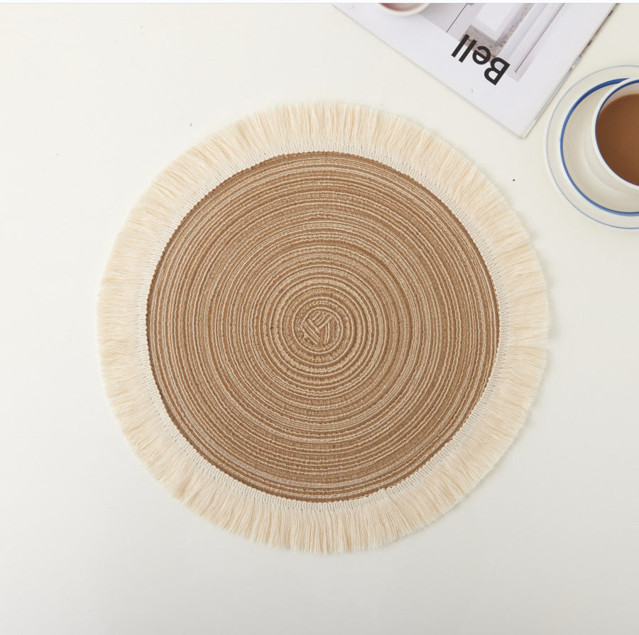 Natural Woven Round Placemats with Fringe – 38 cm / 42 cm Berriscent