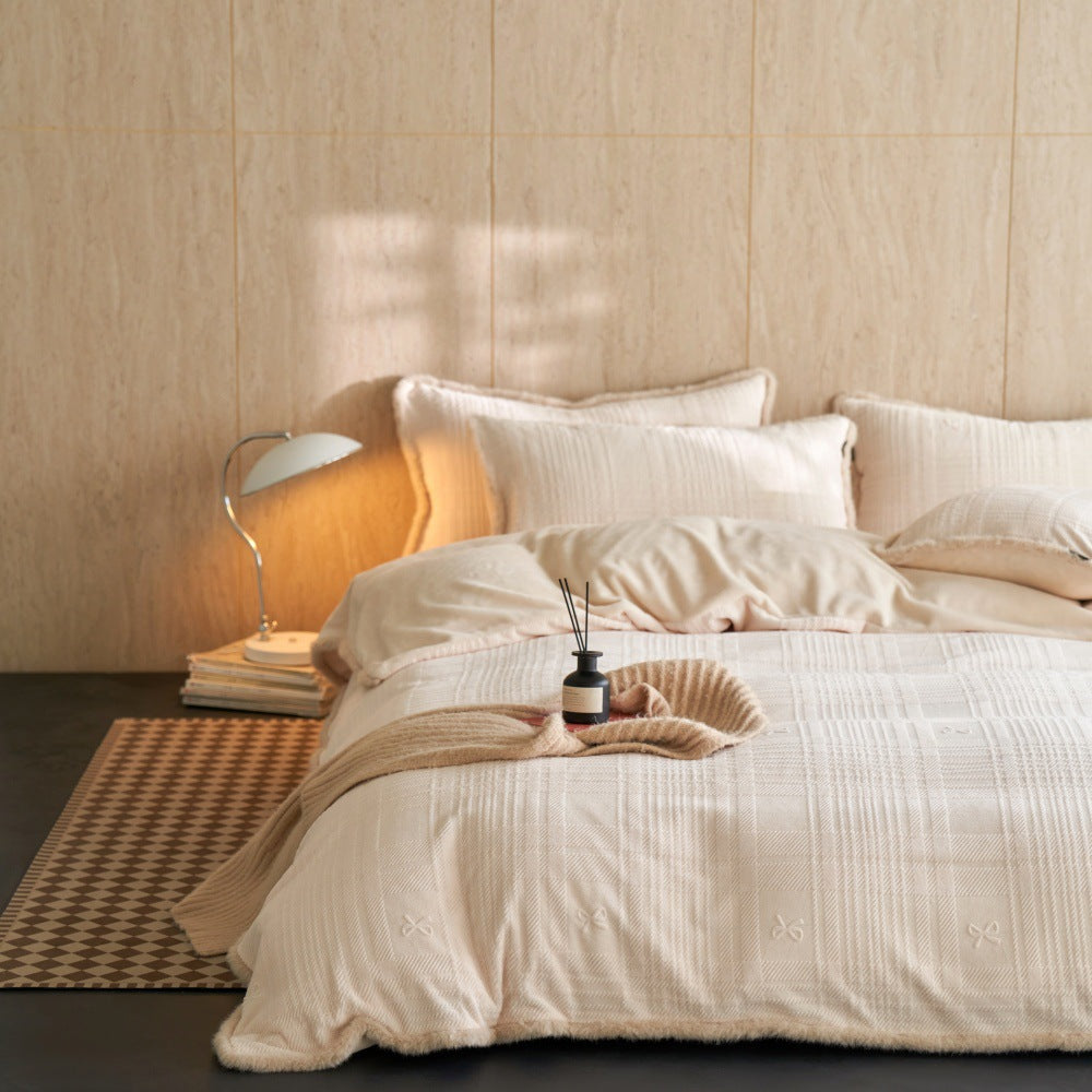 The Tethered Bow | Sculpted Matte Milk Velvet Bed Linen