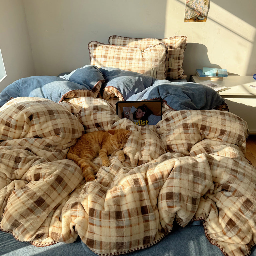 Cozy Plaid Flannel Bedding Set Berriscent