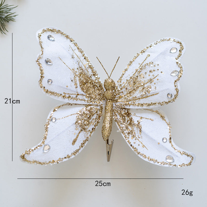 Luxury Glitter Butterfly Christmas Ornaments – Elegant Clip-On Decorations